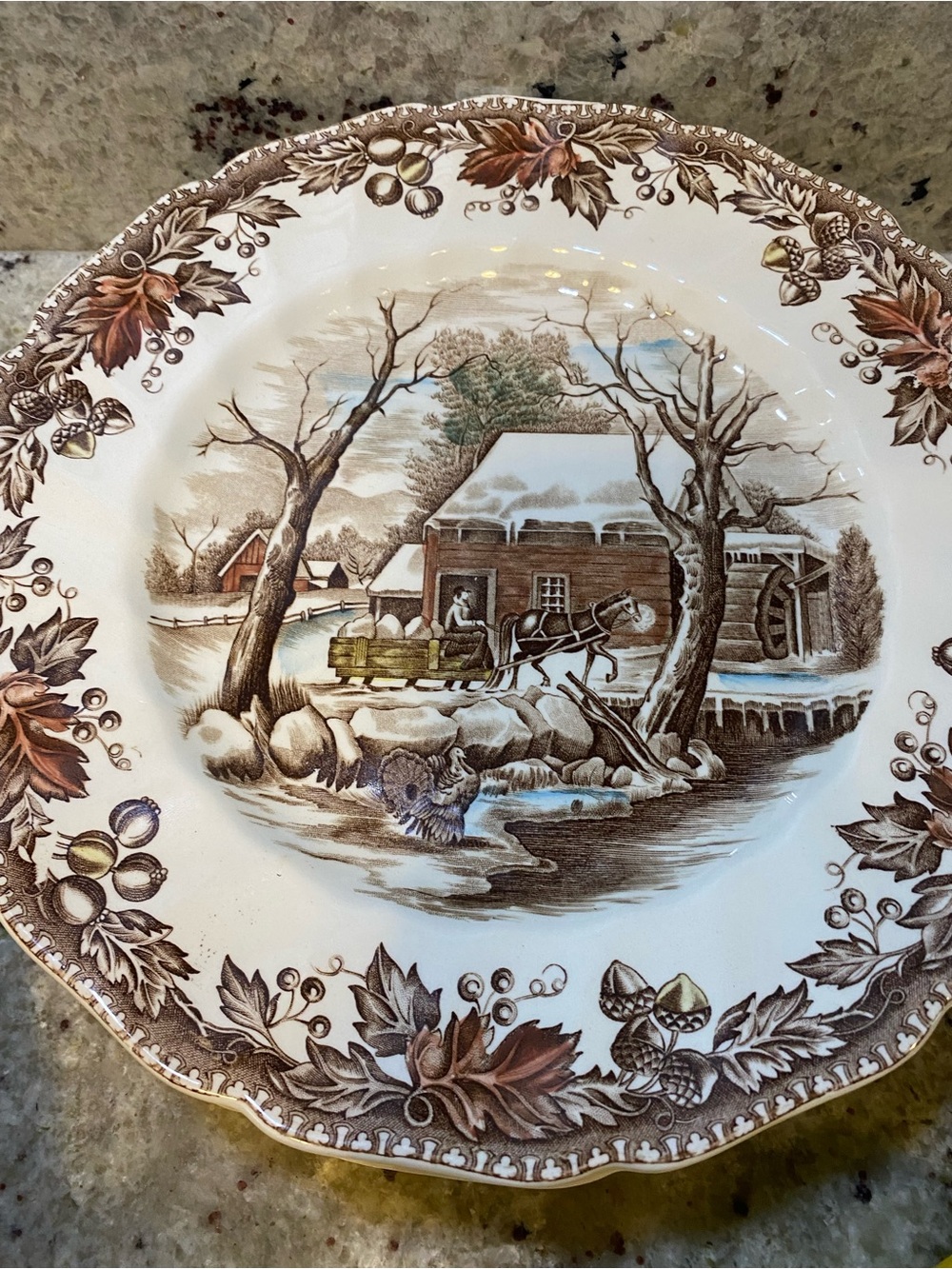Johnson Brothers Brown and Cream Winter Farmhouse Dinner Plate 6 piece set - Picture 5 of 9